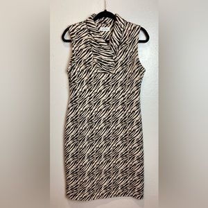 Calvin Klein Sheath Dress Size 10 Black White Zebra Animal Print Textured Knit